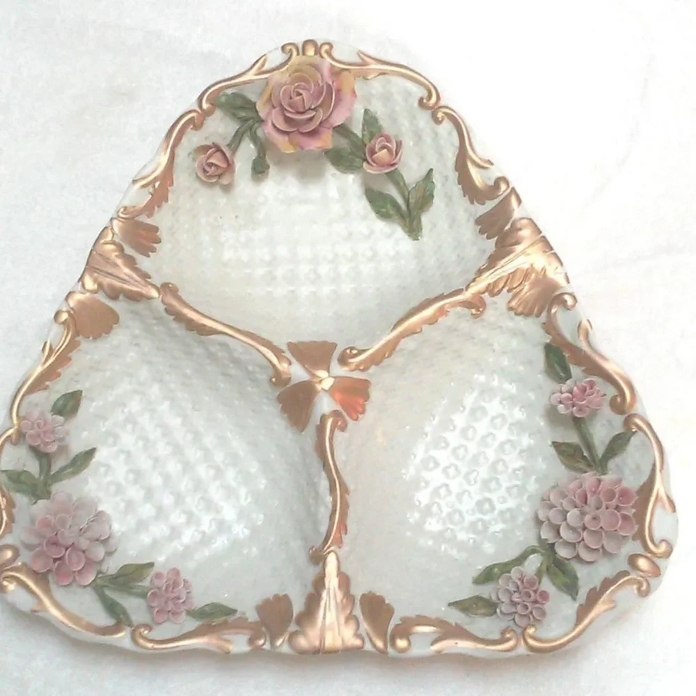 Vintage Italy Capodimonte Style Bisque Divided Tray Platter
